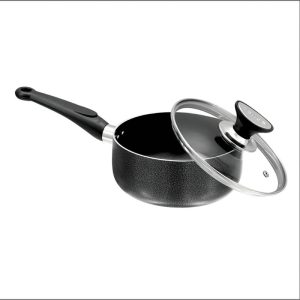 Heavy Material | Dishware Safe | Sonex | Non Stick | Royal Sauce Pan | Pot with Glass Lid and Durable Soft Handle | Size 18 Cm | Easy To Clean | Original Made In Pakistan | Granite Coating  – 50129