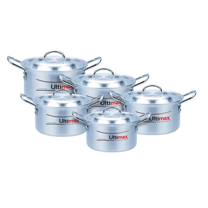 Ultimax | Metal Finish Gloreous Cooking Pots | Casseroles | Dutch | Handi | 5 Pcs Set 6×10 | With Durable Handles And Lids – UL512060 | Original Made In Pakistan | Easy To Clean | Dishware Safe
