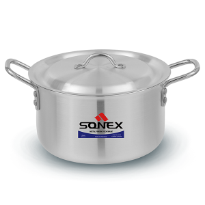 SONEX Classic Aluminium Cooking Pot with Lid – Heavy-Duty Metal Finish, Available in 18.5 cm to 28.5 cm
